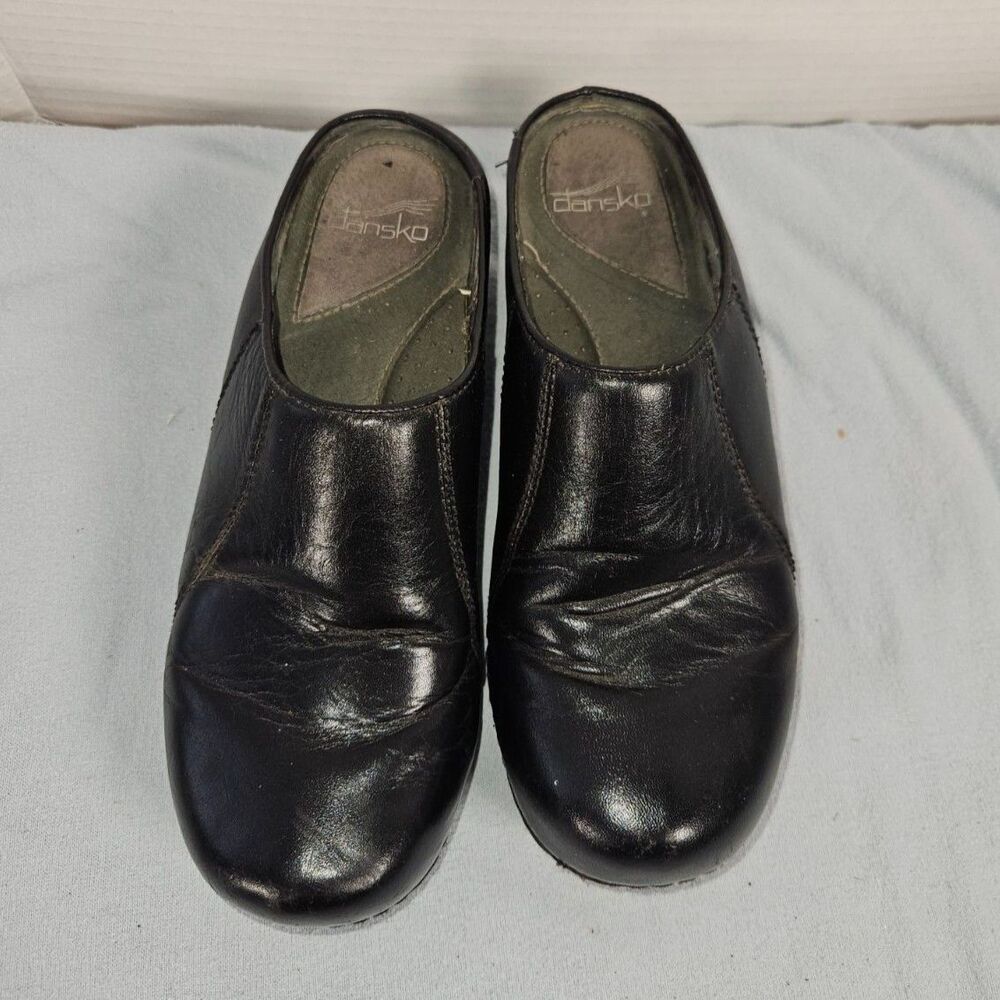 Dansko Black Leather Slip On Clogs Mules No Heel Women's EU39